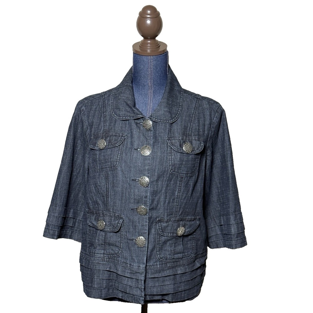 BACCINI cropped denim jacket woman Size Large embellished buttons blue jean